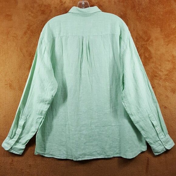 VINEYARD VINES Shirt Mens XL Solid Green Button Down Long Sleeve 100% Linen - Picture 4 of 8